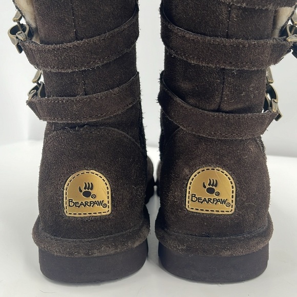 BearPaw Jenna Tall Chocolate Brown Leather Suede Sherpa Wool Winter Boots 6 - Picture 8 of 11